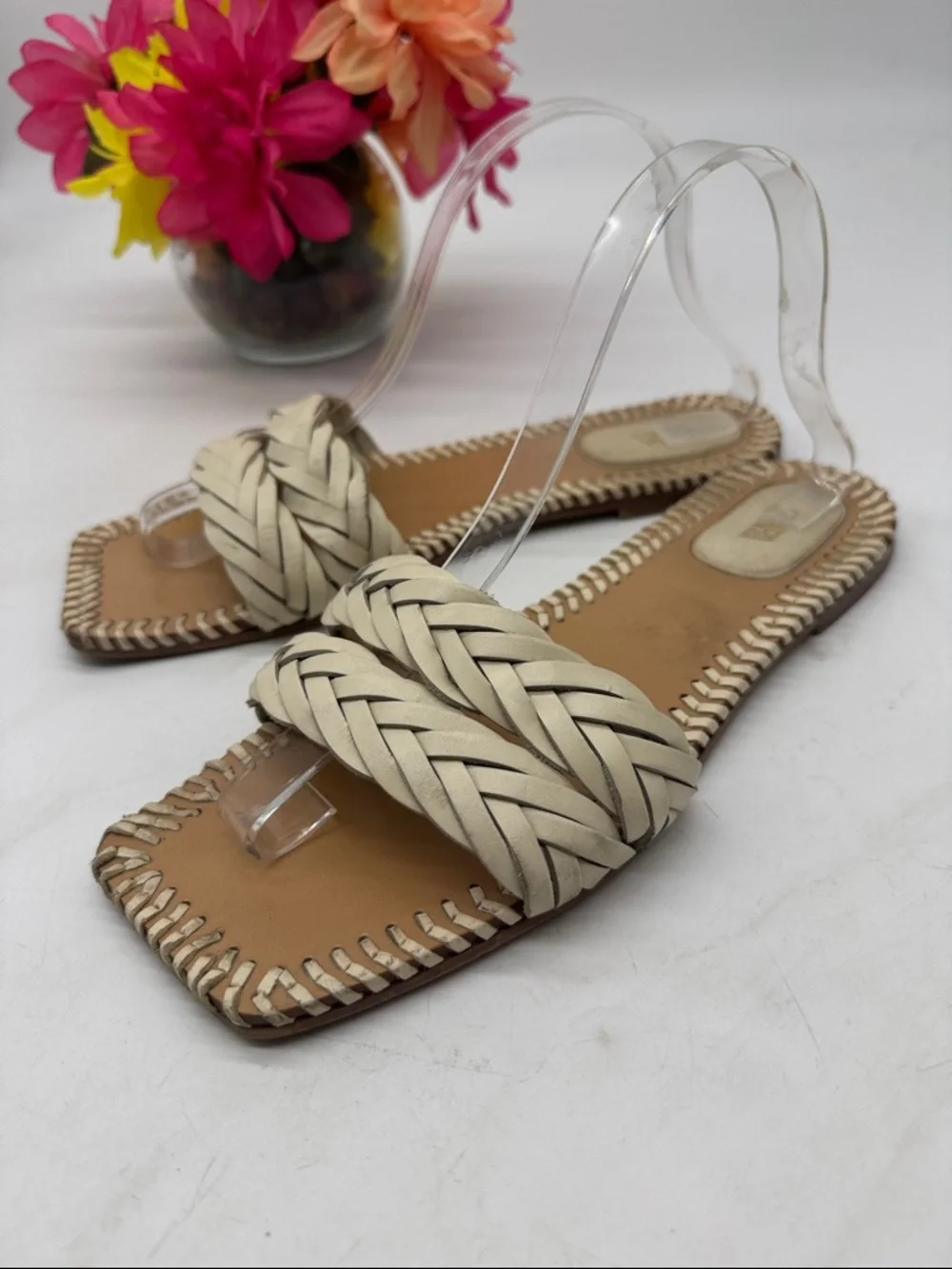 Zara Braided Cream Leather Slide Sandals - Women Size 10 MCS9874C - Picture 1 of 6